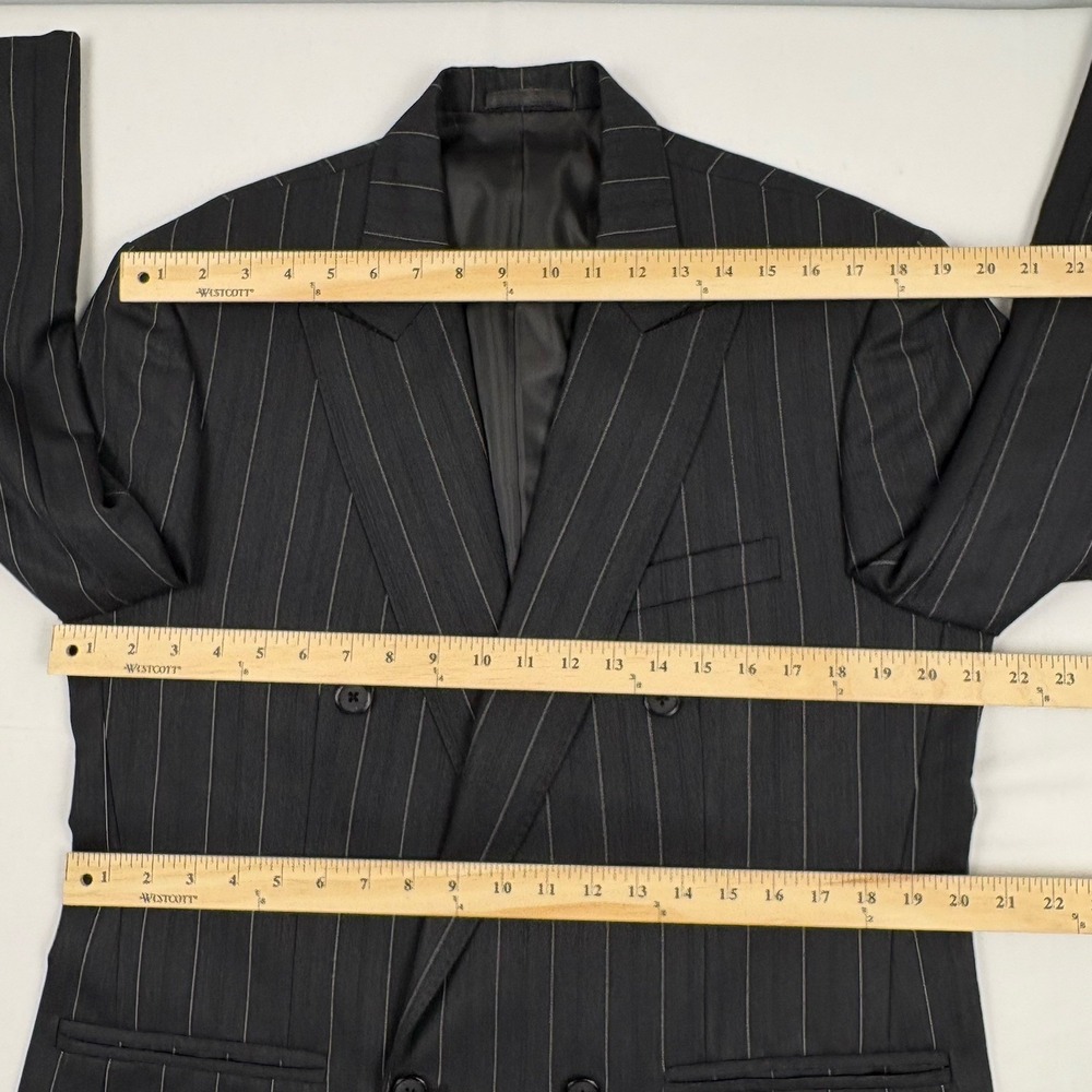 Bespoke VTG Y2K Loro Piana Super 120s K. Ratan DB Blazer 40R Charcoal Pinstripe - Picture 14 of 15